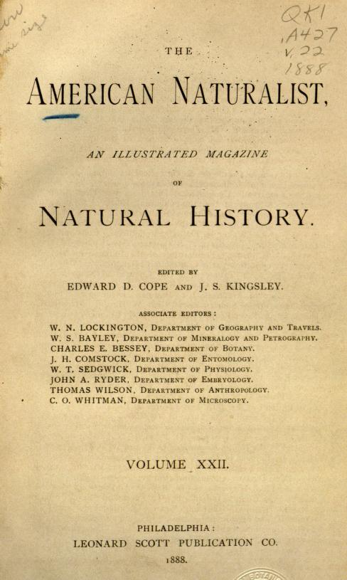 Media type: text; Baur 1888 Description: The American Naturalist, volume 22;